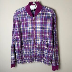 Vintage Lizsport Plaid Cotton Bomber Jacket Womens Medium Purple Streetwear